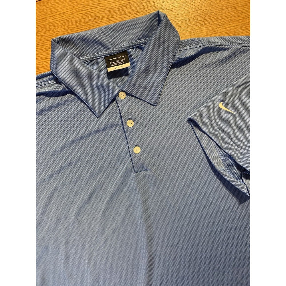 VTG Nike Golf Polo Shirt 2XL Blue Fit Dry Jacquard Made in Taiwan‎ Tag EUC